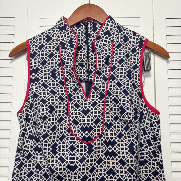 Jessica H Navy Blue White Red Sleeveless Geometric Pattern Nautical Dress Size 6 - Picture 2 of 6